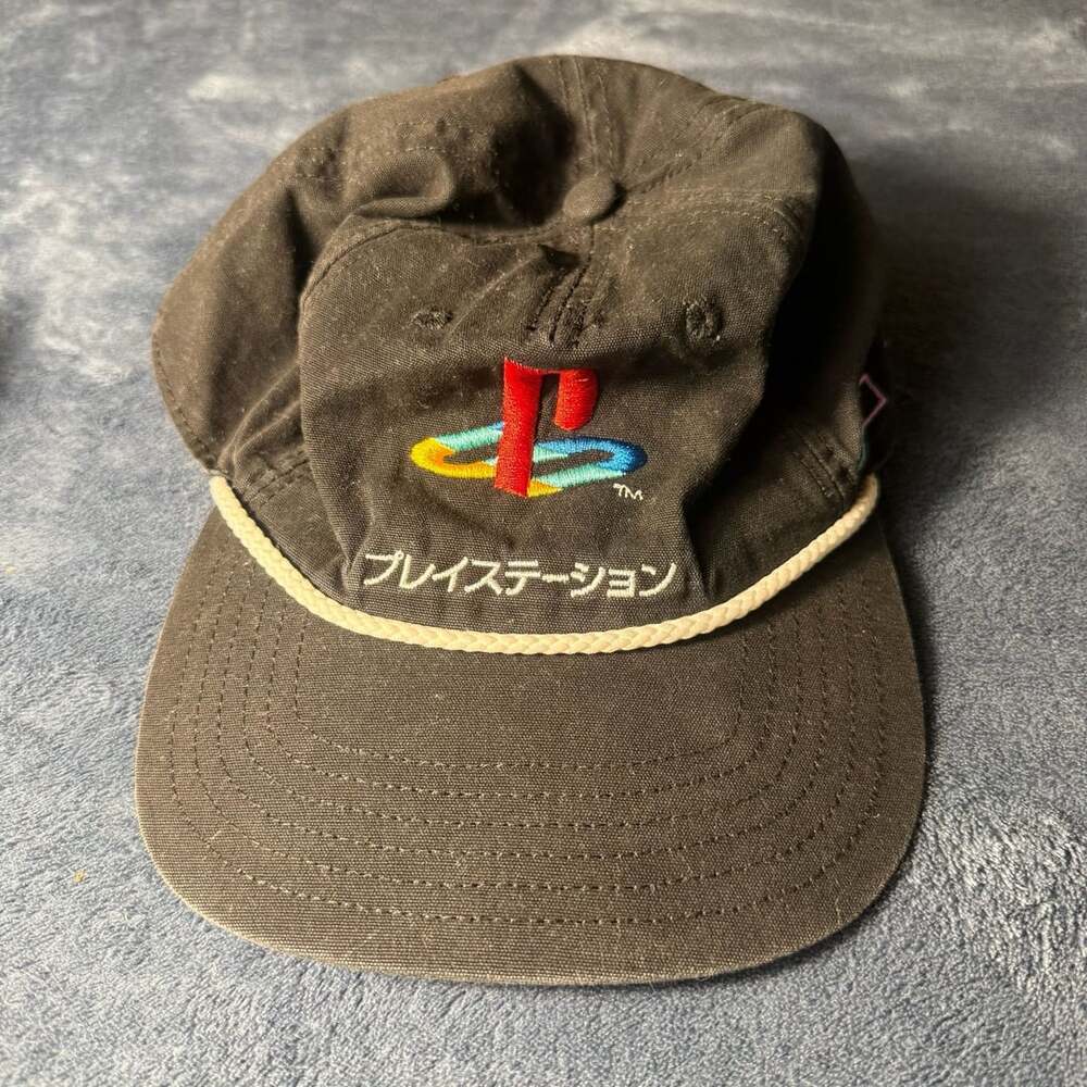 PlayStation Logo Snapback Hat Black Cotton